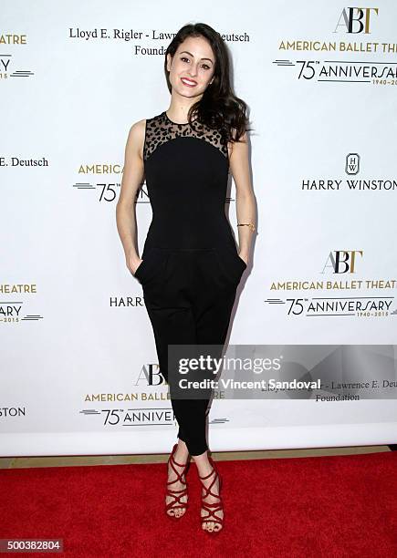 Dancer Melanie Hamrick attends the 75th Anniversary Holiday Benefit hosted by the American Ballet Theatre at The Beverly Hilton Hotel on December 7,...