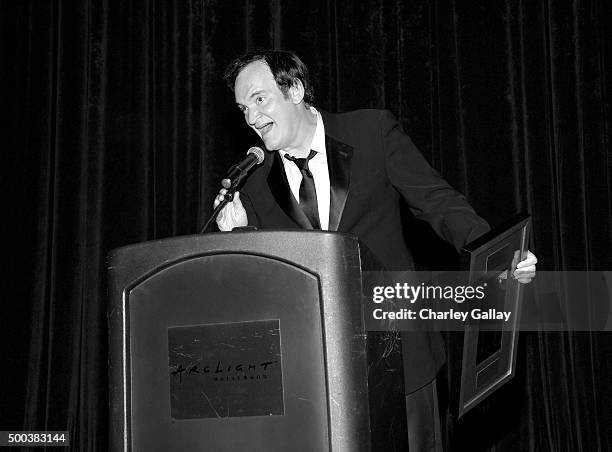 Director Quentin Tarantino speaks onstage during the world premiere of "The Hateful Eight" presented by The Weinstein Company at ArcLight Cinemas...