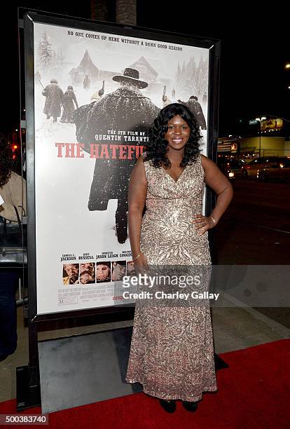 Actress Belinda Owin attends the world premiere of "The Hateful Eight" presented by The Weinstein Company at ArcLight Cinemas Cinerama Dome on...