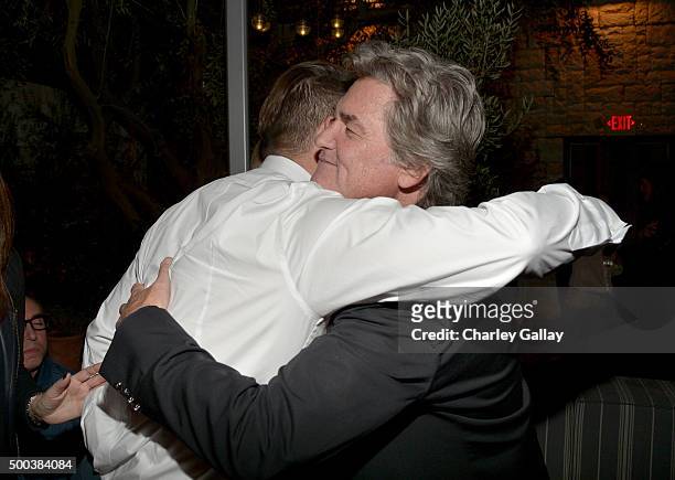 Actors Channing Tatum and Kurt Russell attend the world premiere of "The Hateful Eight" presented by The Weinstein Company at Le Jardin on December...