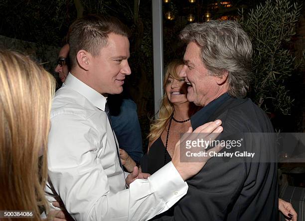 Actors Channing Tatum and Kurt Russell attend the world premiere of "The Hateful Eight" presented by The Weinstein Company at Le Jardin on December...