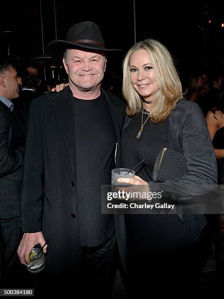 Actor Micky Dolenz and Donna Quinter attend the world premiere of "The Hateful Eight" presented by The Weinstein Company at Le Jardin on December 7,...