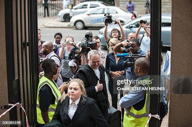 South African lawyer Barry Roux arrives for his client's hearing at the South African Gauteng Division High Court in Pretoria, South Africa, on...