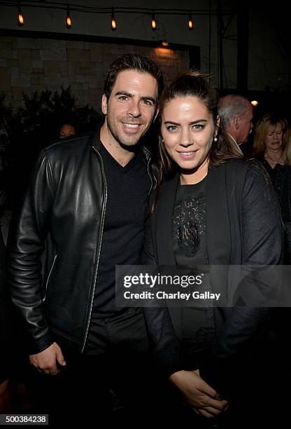 Director Eli Roth and Lorenza Izzo attend the world premiere of "The Hateful Eight" presented by The Weinstein Company at Le Jardin on December 7,...