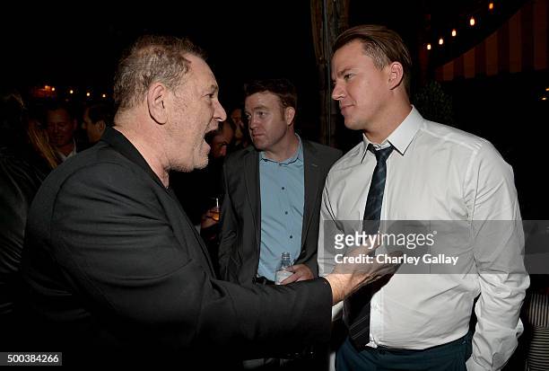 Producer Harvey Weinstein and actor Channing Tatum attend the world premiere of "The Hateful Eight" presented by The Weinstein Company at Le Jardin...