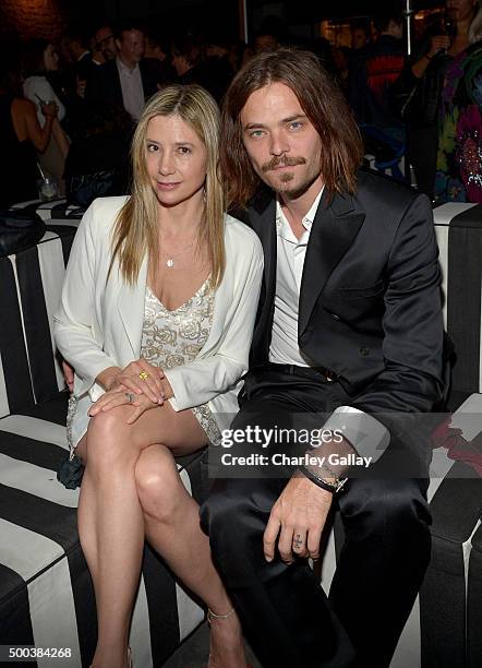 Actors Mira Sorvino and Christopher Backus attend the world premiere of "The Hateful Eight" presented by The Weinstein Company at Le Jardin on...