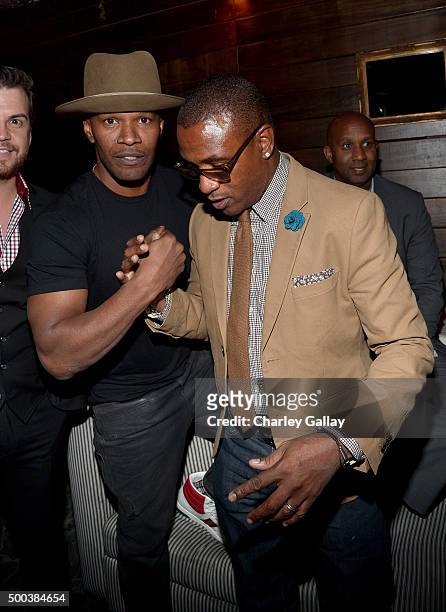Actor Jamie Foxx and comedian Tommy Davidson attend the world premiere of "The Hateful Eight" presented by The Weinstein Company at Le Jardin on...