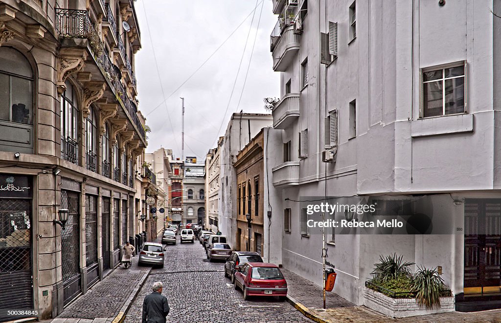 A typical street of San Telmo , Buenos Aires