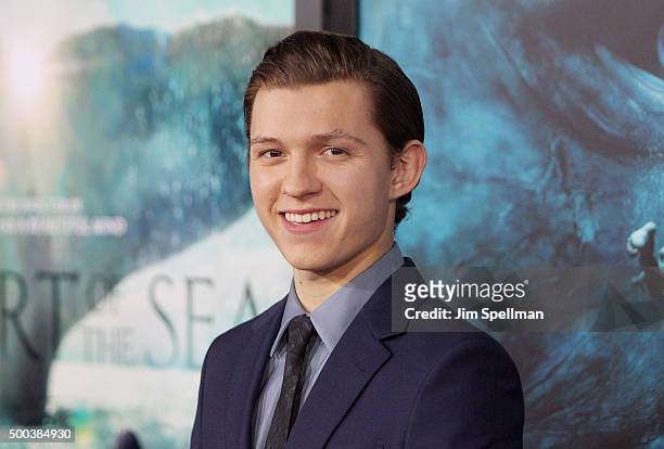 Actor Tom Holland attends the "In The Heart Of The Sea" New York premiere at Frederick P. Rose Hall, Jazz at Lincoln Center on December 7, 2015 in...