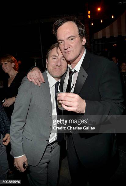 Actor Tim Roth and director Quentin Tarantino attend the world premiere of "The Hateful Eight" presented by The Weinstein Company at Le Jardin on...