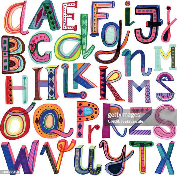 stockillustraties, clipart, cartoons en iconen met hand drawn colourful alphabet - letter k