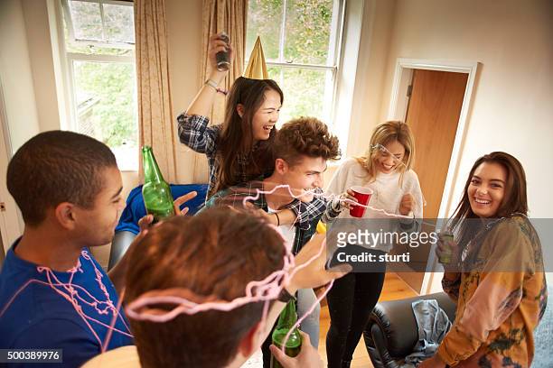 student silly string party - party string stock pictures, royalty-free photos & images