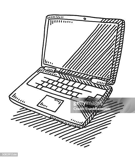 ilustraciones, imágenes clip art, dibujos animados e iconos de stock de computadora portátil dibujo - bolígrafo y marcador