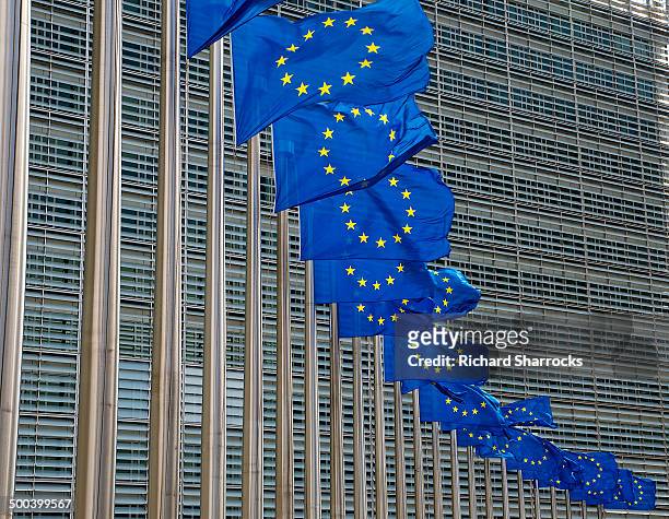 european union flags - berlaymont stock pictures, royalty-free photos & images