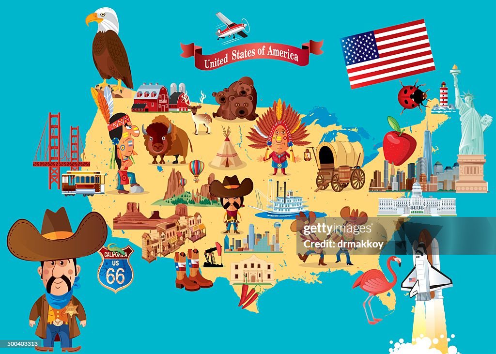 Cartoon map of USA