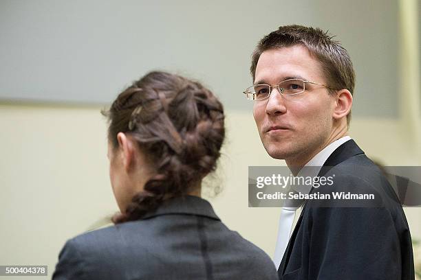 Beate Zschaepe, the main defendant in the NSU neo-Nazi murder trial, arrives with her lawyer Mathias Grasel for day 248 of the trial at the...