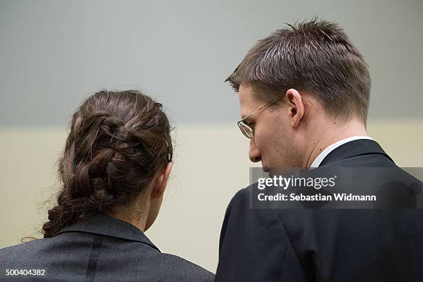 Beate Zschaepe, the main defendant in the NSU neo-Nazi murder trial, arrives with her lawyer Mathias Grasel for day 248 of the trial at the...