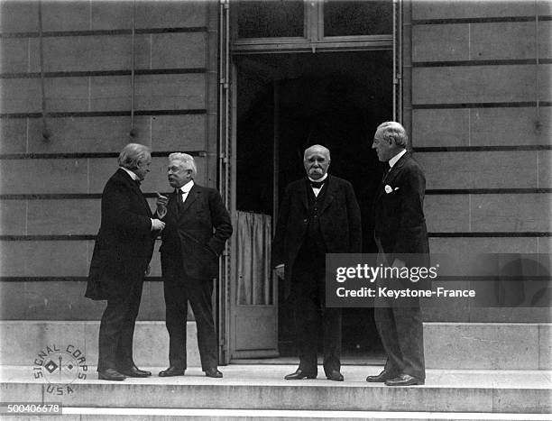 David Lloyd George, Vittorio Emanuele Orlando, Georges Benjamin Clemenceau and Thomas Woodrow Wilson, the Big Four during the Peace Treaty of 1919 at...