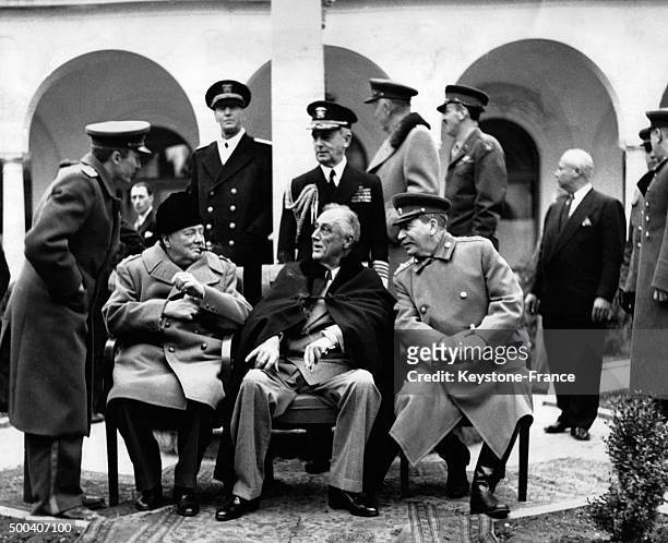 Winston Churchill, Franklin Delano Roosevelt et Joseph Staline pendant la conference de Yalta en fevrier, 1945 a Yalta, Ukraine.