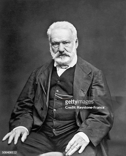 Portrait of the French poet and writer Victor Hugo, by photographer Etienne Carjat circa 1880 in France.