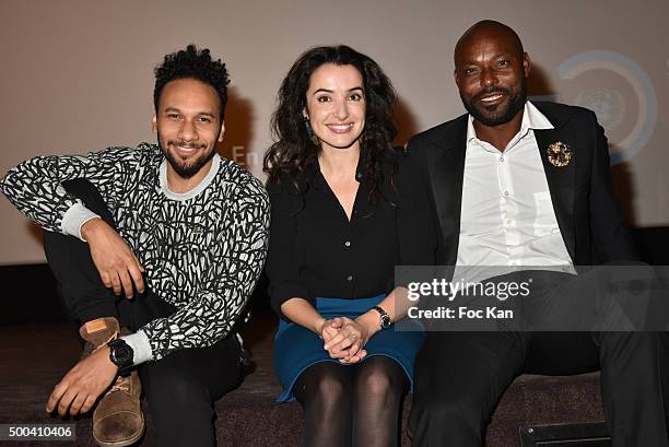 Actors Jimmy Jean Louis, Isabelle Vitari and Yassine Azzouz attend '1 mobile, 1 minute, 1 film' As Part Of Mobile Film Festival At Gaumont...