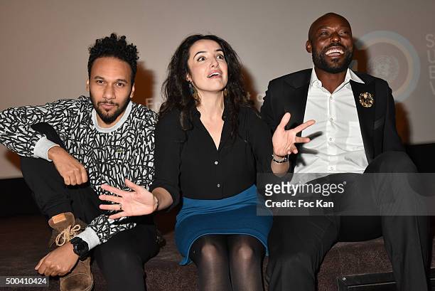 Actors Jimmy Jean Louis, Isabelle Vitari and Yassine Azzouz attend '1 mobile, 1 minute, 1 film' As Part Of Mobile Film Festival At Gaumont...