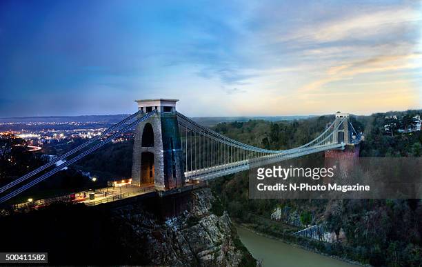 Multiple exposures were combined in camera to produce this image) Long exposure of Clifton Suspension Bridge in Bristol at sunset, taken on March 4,...