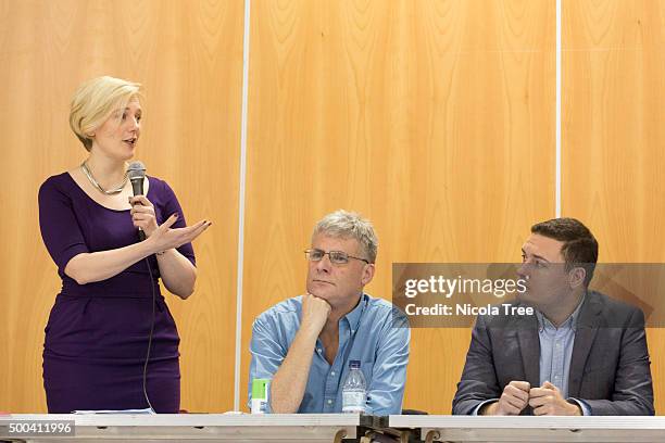 Labour MP Stella Creasy speaks a Constituency Meeting on the Syrian Vote at the Frederick Bremer School, Walthamstow on December 6, 2015 in...