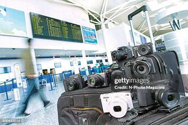 Selection of digital cameras photographed at Bristol Airport in Somerset for a feature on travel cameras, taken on April 9, 2015.