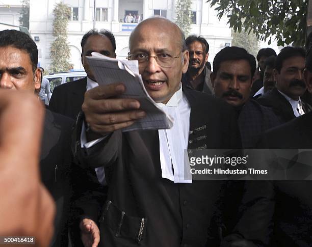Congress Leader and Senior Advocate Abhishek Manu Singhvi talks to media over National Herald case outside the Patiala House Court on December 8,...