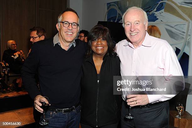 John Cooper, Chaz Ebert and Terry Tayerman attend the Sundance Institute Cocktails with Cooper at NeueHouse Los Angeles on December 7, 2015 in...