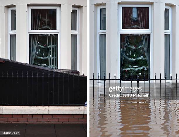 In this composite a comparison has been made between a a Christmas tree in window of a stricken home in Carlisle photographed on December 6, 2015 and...