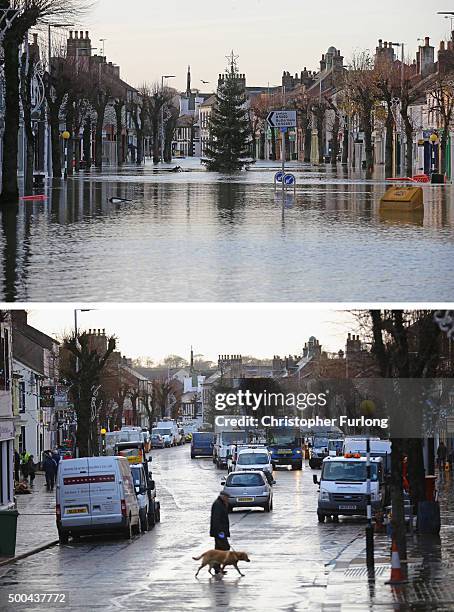 In this composite a comparison has been made between the High Street in Cockermouth photographed on December 6, 2015 and on December 8, 2015....