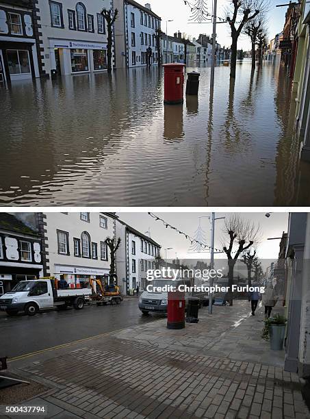 In this composite a comparison has been made between the High Street in Cockermouth photographed on December 6, 2015 and on December 8, 2015....