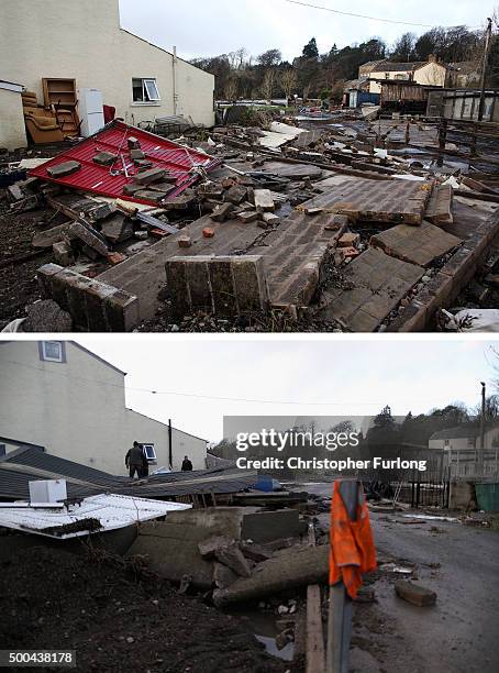 In this composite a comparison has been made between flood damage in Cockermouth photographed on November 25, 2009 and on December 8, 2015....