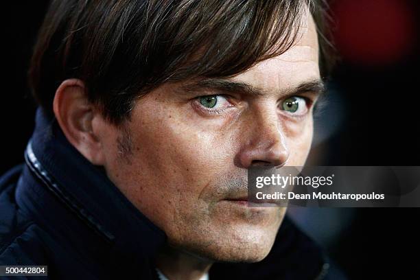 Manager / head coach, Phillip Cocu looks on during the group B UEFA Champions League match between PSV Eindhoven and CSKA Moscow held at Philips...