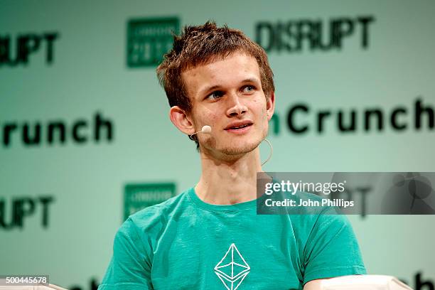 Founder of Ethereum Vitalik Buterin during TechCrunch Disrupt London 2015 - Day 2 at Copper Box Arena on December 8, 2015 in London, England.