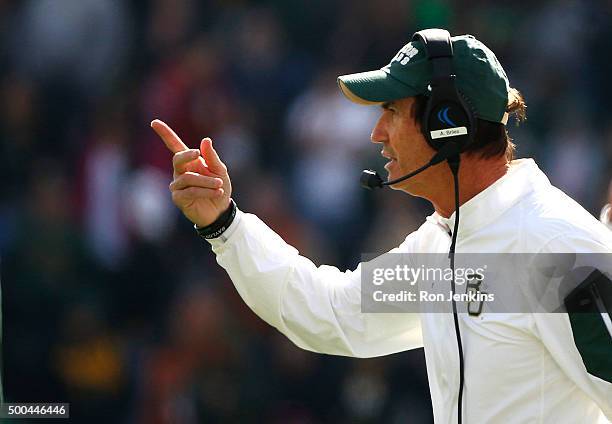 Head coach Art Briles talks to his players from the sideline against the Texas Longhorns at McLane Stadium on December 5, 2015 in Waco, Texas.