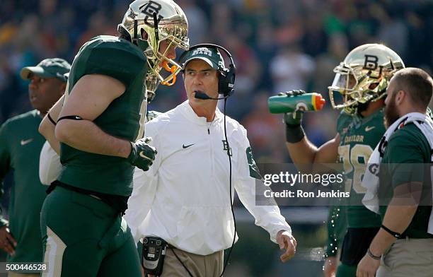 Head coach Art Briles of the Baylor Bears looks on from the sidelines against the Texas Longhorns at McLane Stadium on December 5, 2015 in Waco,...