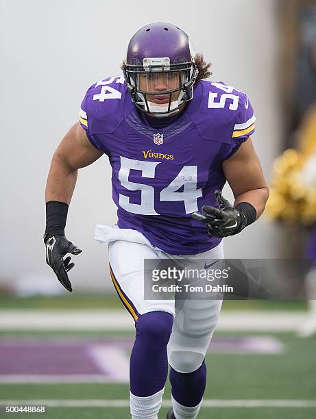 Eric Kendricks of the Minnesota Vikings runs on to the field prior to an NFL game against the Seattle Seahawks at TCF Bank Stadium December 6, 2015...