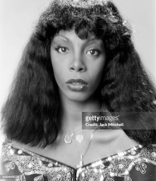 Donna Summer photographed in 1976 just after her hit 'Love to Love You Baby' became a platinum single.