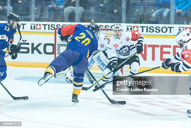 Teemu Nurmi of Lukko Rauma has a good chance to score early in the game during the Champions Hockey League quarter final between Lukko Rauma and TPS...