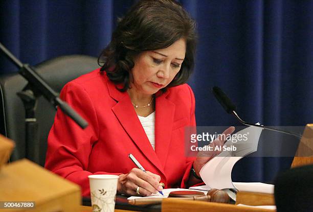 Los Angeles County Supervisor Hilda L. Solis Tuesday, December 08, 2015 on her first day as Chairman of the Board of Supervisors replacing Michael D....
