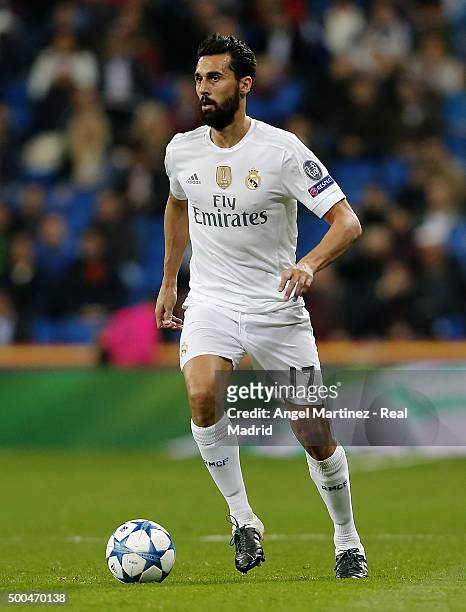 Alvaro Arbeloa of Real Madrid in action during the UEFA Champions League Group A match between Real Madrid and Malmo FF at Estadio Santiago Bernabeu...