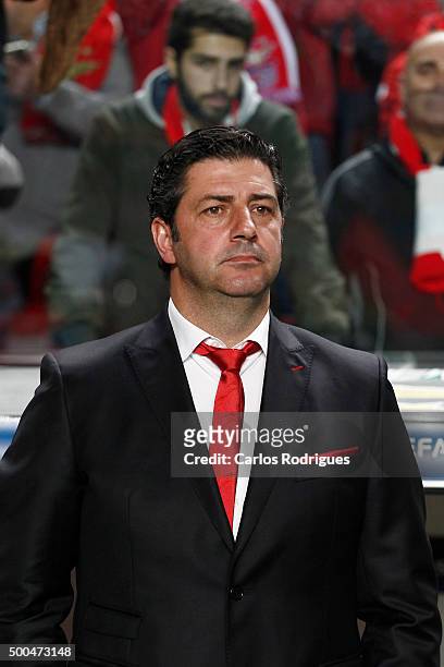 Benfica's coach Rui Vitoria during the match between SL Benfica and Club Atletico de Madrid for the UEFA Champions League at Estadio da Luz on...