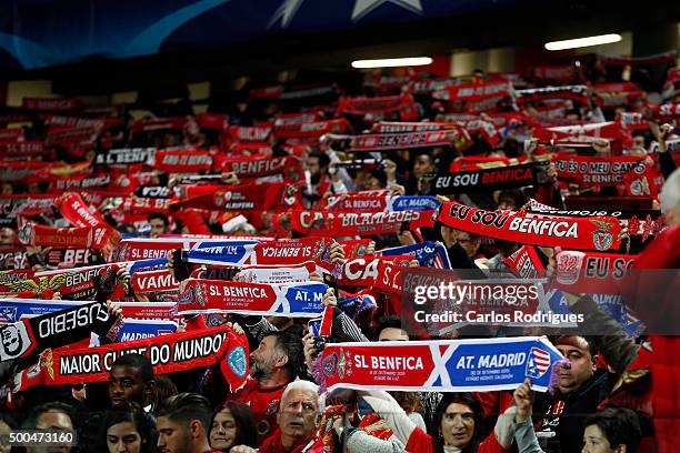 Benfica supporters during the match between SL Benfica and Club Atletico de Madrid for the UEFA Champions League at Estadio da Luz on December 08,...