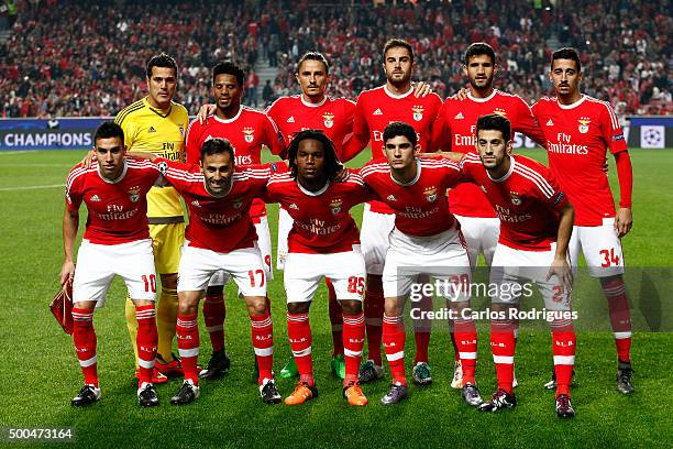 Benfica's starting players during the match between SL Benfica and Club Atletico de Madrid for the UEFA Champions League at Estadio da Luz on...