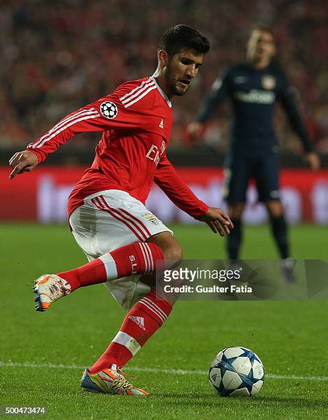 Benfica's defender Lisandro Lopez in action during the UEFA Champions League match between SL Benfica and Club Atletico de Madrid at Estadio da Luz,...