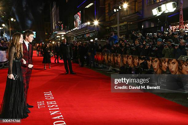 Eddie Redmayne and wife Hannah Bagshawe attend the UK Premiere of "The Danish Girl" at Odeon Leicester Square on December 8, 2015 in London, United...