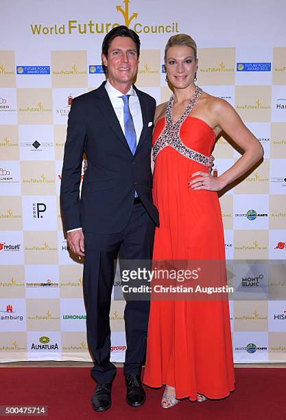 Maria Hoefl-Riesch and her husband Marcus Hoefl attend the Charity Dinner for children rights at Hamburg townhall on December 8, 2015 in Hamburg,...